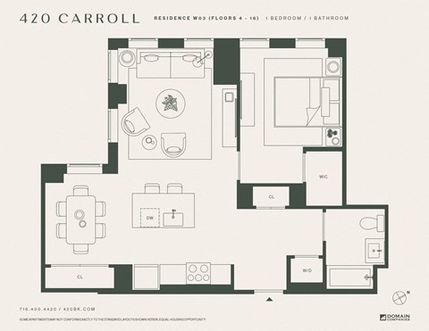Floor plan for 1 bed, 1 bath, 775 sqft